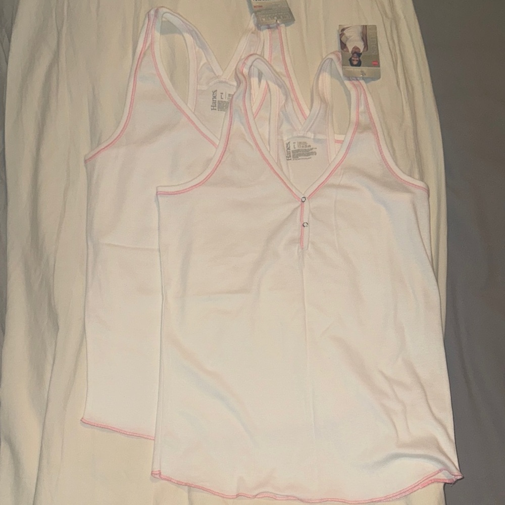 2 Hanes White Chemise with Pink Trim size large new